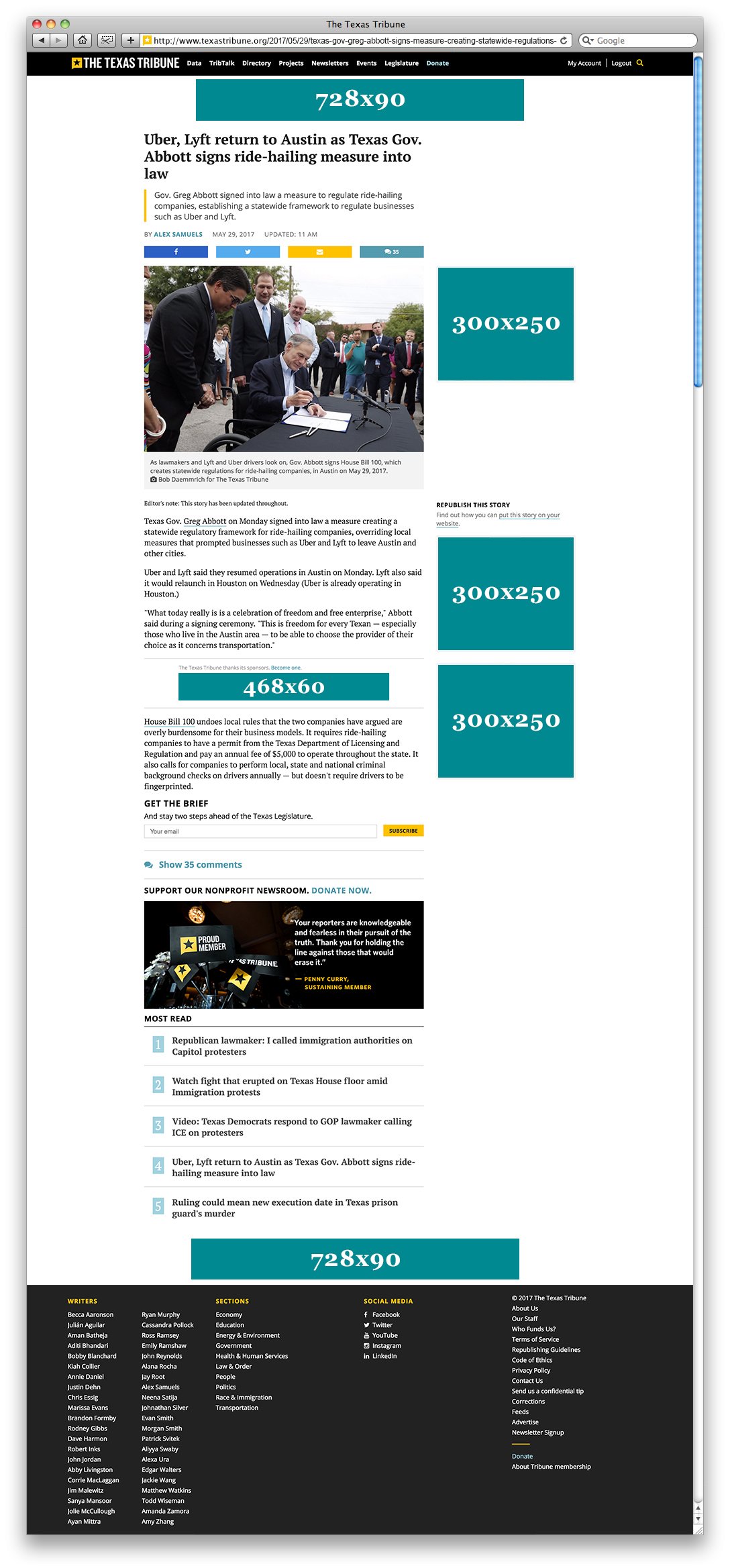 Texas Tribune Website Ads